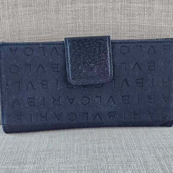 BVLGARI Clutch Long Wallet Card Holder Black Leather/Canvas Bag Purse Made Italy - Picture 3 of 14